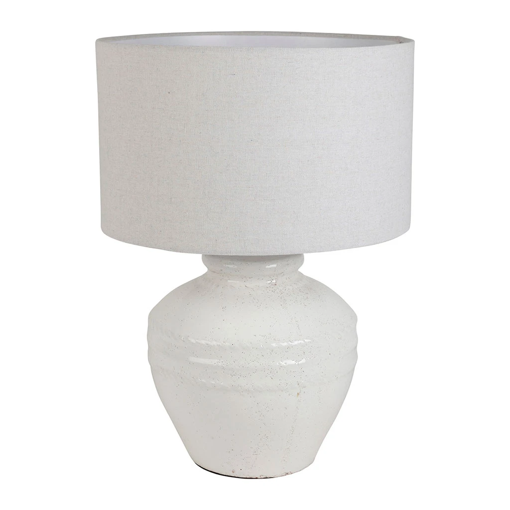 Lampe En Terre Cuite Et Lin Blanc H47.5cm - Tahra 1 Lampe En Terre Cuite Et Lin Blanc H47.5cm - Tahra