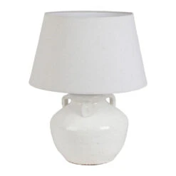 Lampe En Terre Cuite Et Lin Blanc H47cm - Tahra