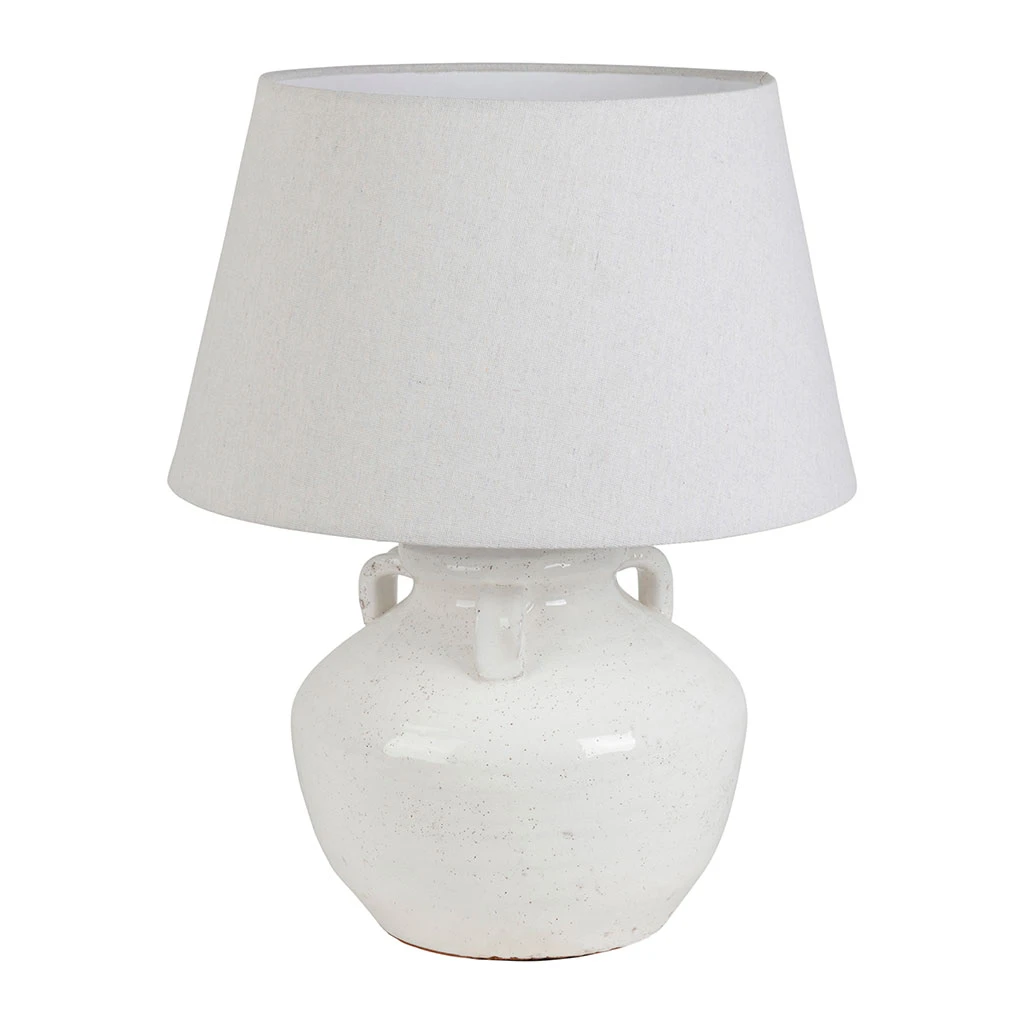 Lampe En Terre Cuite Et Lin Blanc H47cm - Tahra 1 Lampe En Terre Cuite Et Lin Blanc H47cm - Tahra