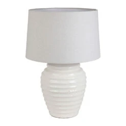 Lampe En Terre Cuite Et Lin Blanc H59cm - Tahra