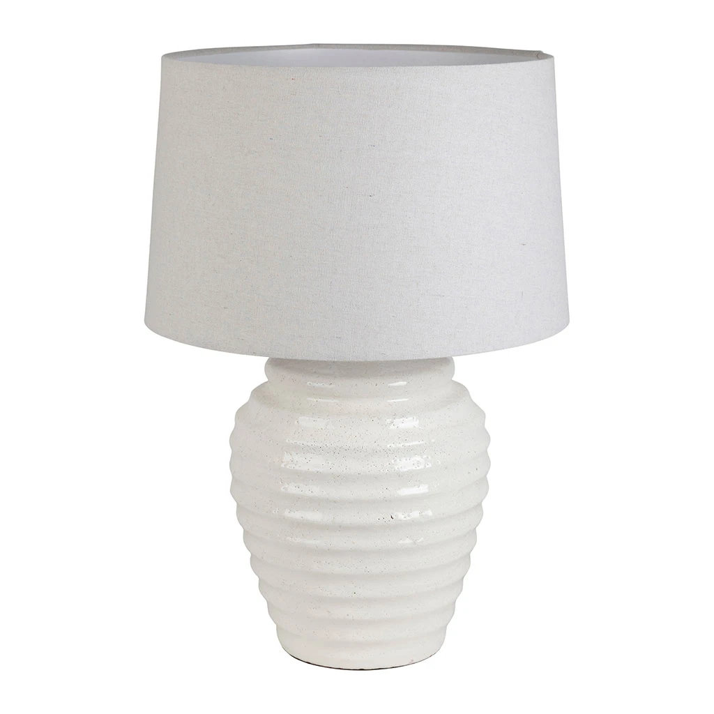 Lampe En Terre Cuite Et Lin Blanc H59cm - Tahra 1 Lampe En Terre Cuite Et Lin Blanc H59cm - Tahra