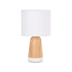 Lampe Touch Métal Effet Bois Et Coton Blanc H33cm - Baltik