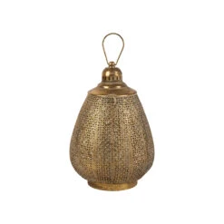 Lanterne En Fer Et Verre Doré H43cm - Orient