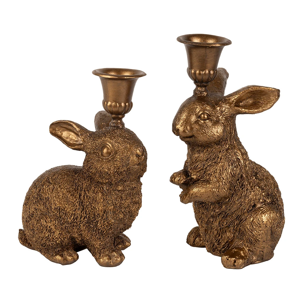 Lot De 2 Bougeoirs Lapin En Poudre De Pierre Et Fer Mordoré - Floreal 1 Lot De 2 Bougeoirs Lapin En Poudre De Pierre Et Fer Mordoré - Floreal