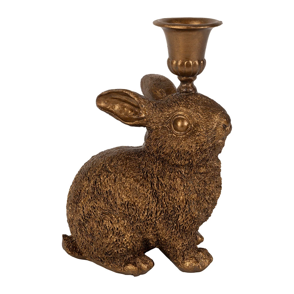 Lot De 2 Bougeoirs Lapin En Poudre De Pierre Et Fer Mordoré - Floreal 2 Lot De 2 Bougeoirs Lapin En Poudre De Pierre Et Fer Mordoré - Floreal – Image 2