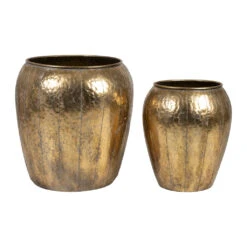 Lot De 2 Caches Pot En Fer Doré D48cm Et D36cm - Baca