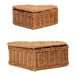 Lot De 2 Corbeilles Coeur Avec Couvercle En Rotin Naturel - Fantine