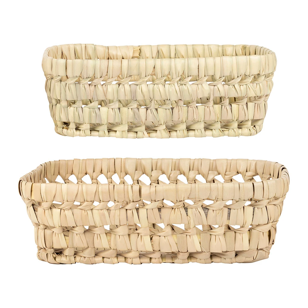 Lot De 2 Corbeilles En Feuille De Palmier Naturel 25x20xh10cm - Beezz 1 Lot De 2 Corbeilles En Feuille De Palmier Naturel 25x20xh10cm - Beezz