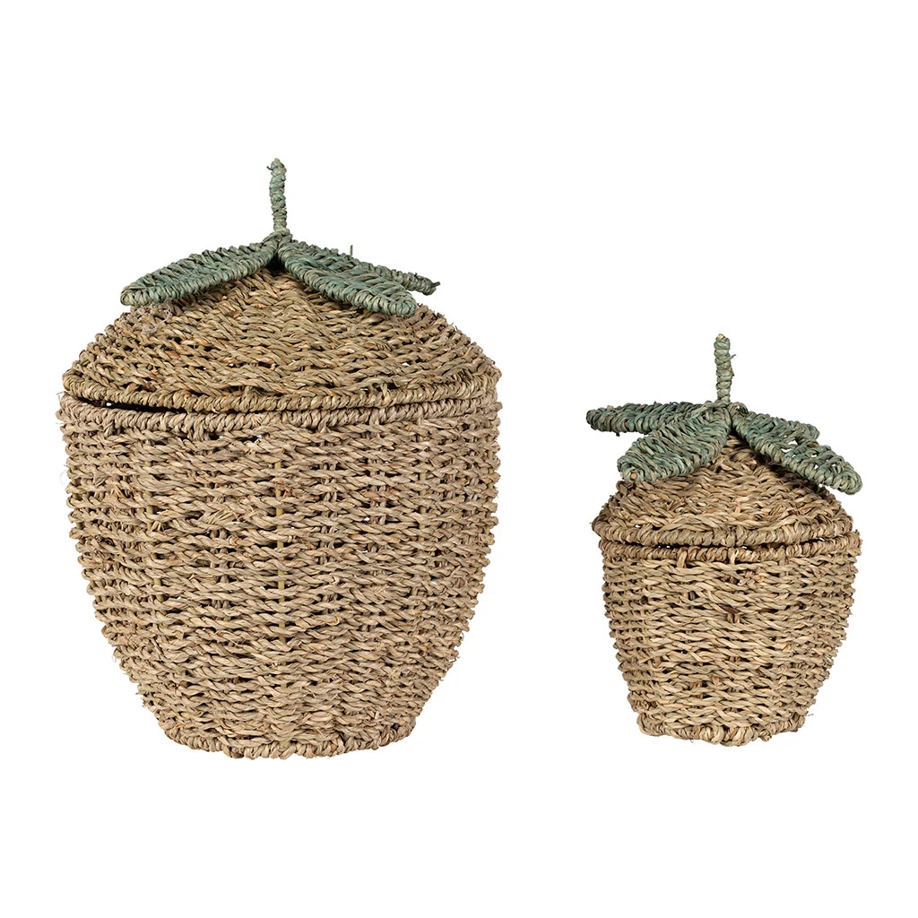 Lot De 2 Corbeilles Fraise En Jonc De Mer Naturel Et Vert - Les Fruits 1 Lot De 2 Corbeilles Fraise En Jonc De Mer Naturel Et Vert - Les Fruits