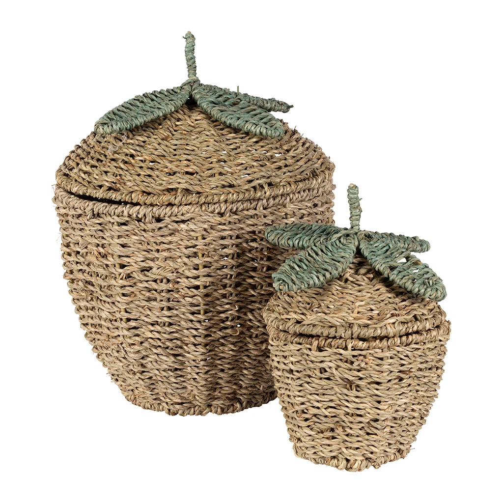 Lot De 2 Corbeilles Fraise En Jonc De Mer Naturel Et Vert - Les Fruits 2 Lot De 2 Corbeilles Fraise En Jonc De Mer Naturel Et Vert - Les Fruits – Image 2