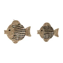 Lot De 2 Décoration Murale Poisson En Jonc De Mer Naturel Et Bleu - Eté A La Mer