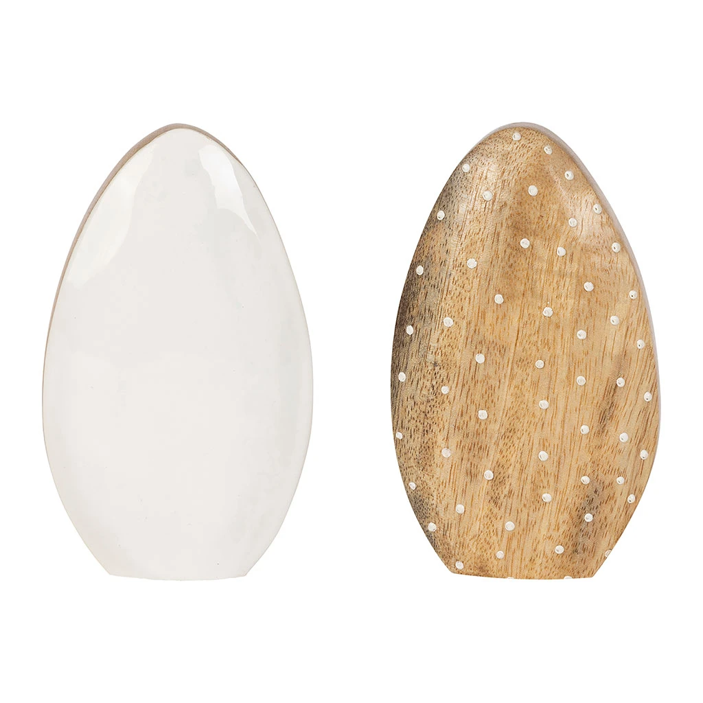 Lot De 2 Oeufs En Manguier Naturel Et Blanc - Floréal 1 Lot De 2 Oeufs En Manguier Naturel Et Blanc - Floréal