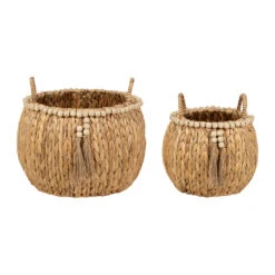 Lot De 2 Paniers En Jacynthe D'eau Et Fer Naturel - Eté A La Mer