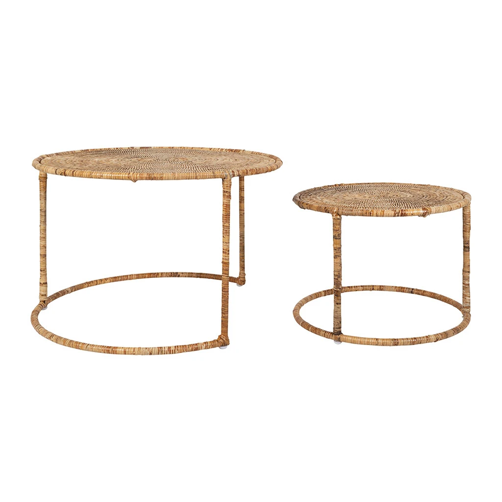 Table Basse Gigogne Ronde (lot De 2) En Rotin Naturel Et Fer - Pasil 2 Table Basse Gigogne Ronde (lot De 2) En Rotin Naturel Et Fer - Pasil – Image 2