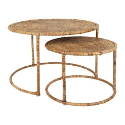 Table Basse Gigogne Ronde (lot De 2) En Rotin Naturel Et Fer - Pasil