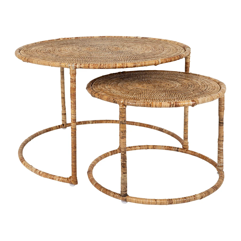 Table Basse Gigogne Ronde (lot De 2) En Rotin Naturel Et Fer - Pasil 1 Table Basse Gigogne Ronde (lot De 2) En Rotin Naturel Et Fer - Pasil
