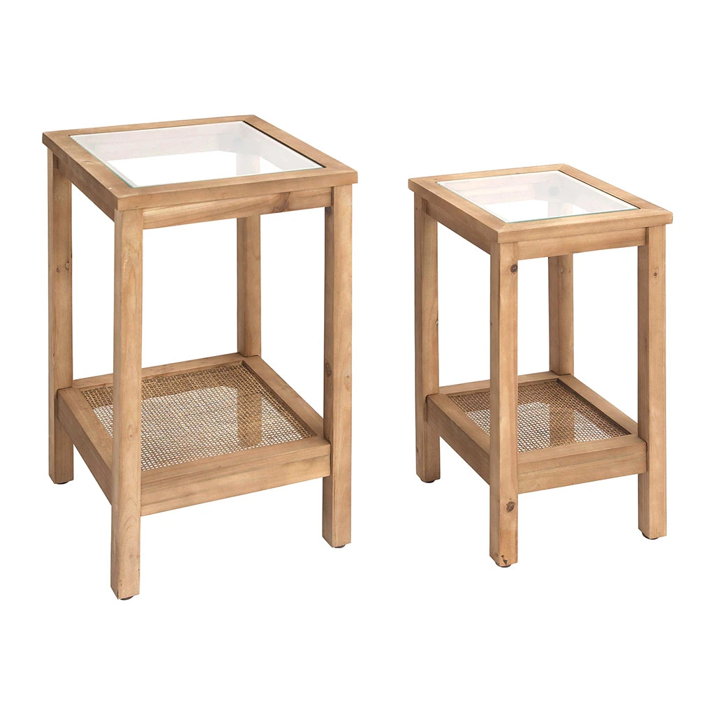 Lot De 2 Tables D'appoint En Sapin Et Verre Naturel - Firmin 1 Lot De 2 Tables D'appoint En Sapin Et Verre Naturel - Firmin