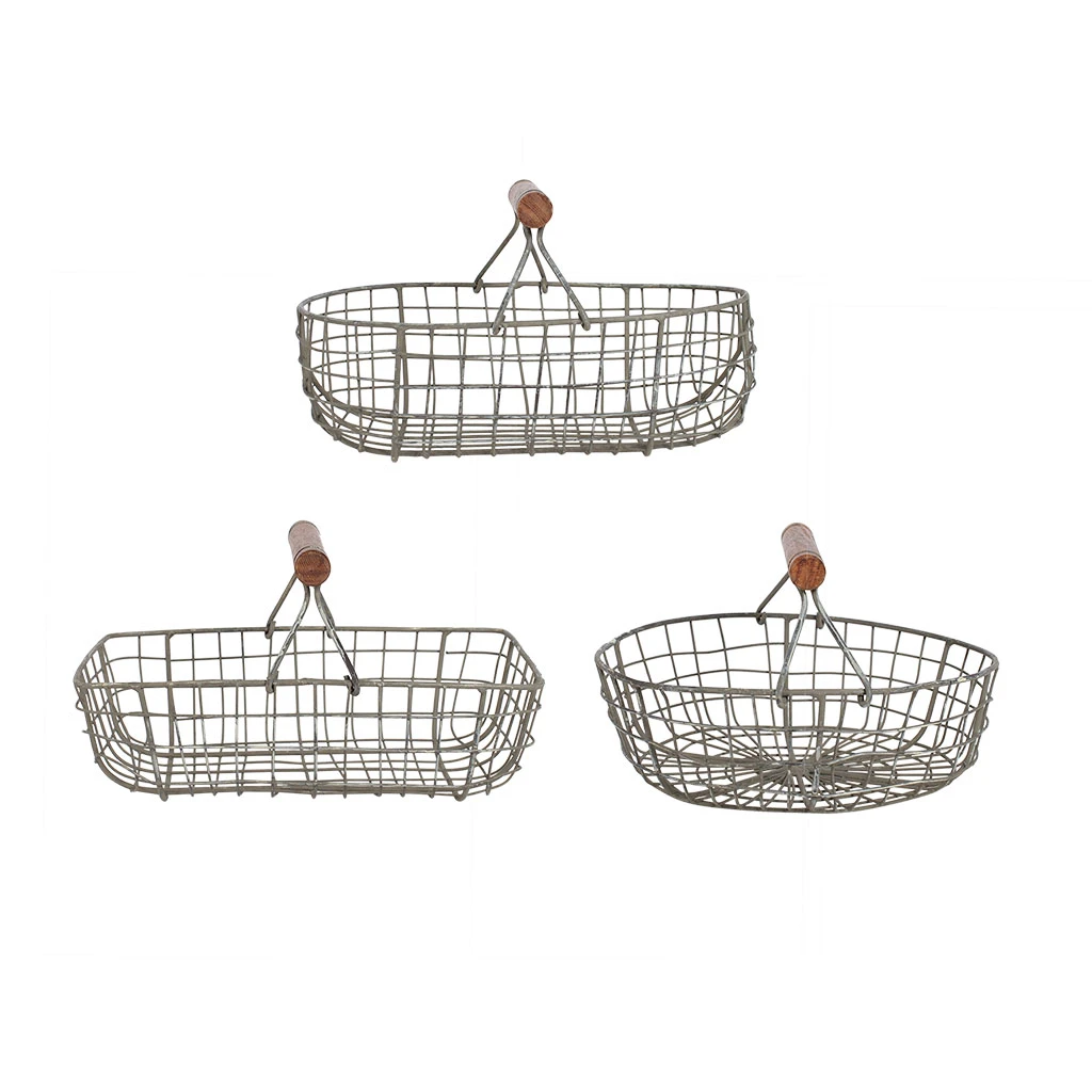 Lot De 3 Paniers En Fer Avec Anse En Bois Naturel 1 Lot De 3 Paniers En Fer Avec Anse En Bois Naturel