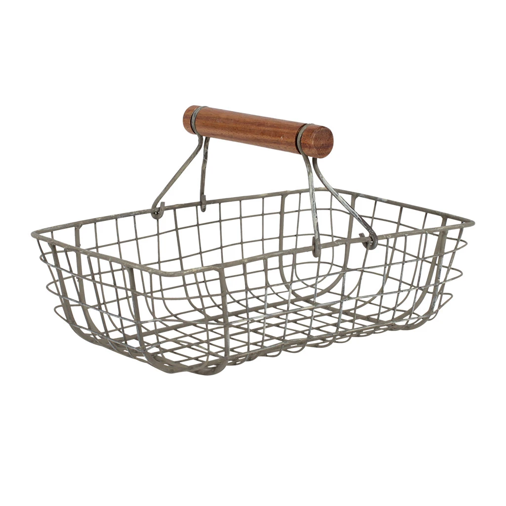 Lot De 3 Paniers En Fer Avec Anse En Bois Naturel 2 Lot De 3 Paniers En Fer Avec Anse En Bois Naturel – Image 2