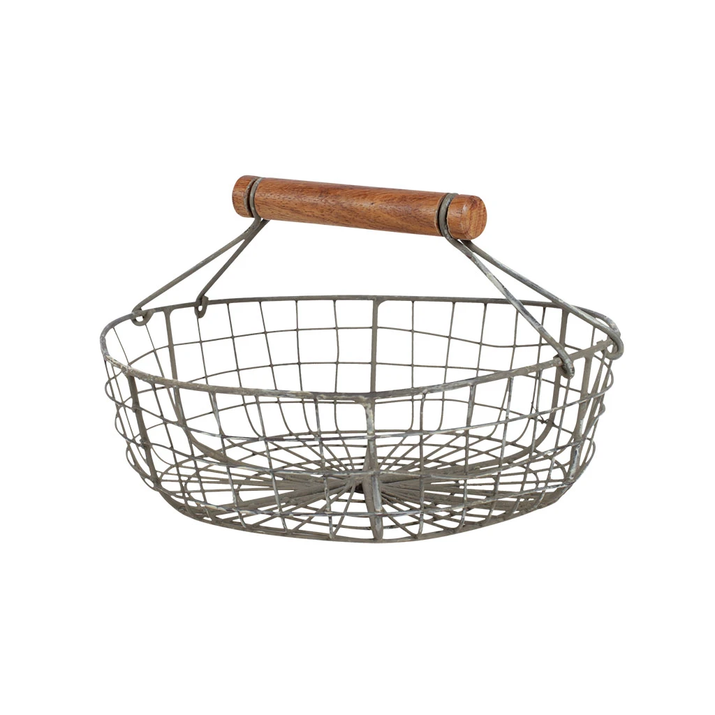 Lot De 3 Paniers En Fer Avec Anse En Bois Naturel 3 Lot De 3 Paniers En Fer Avec Anse En Bois Naturel – Image 3