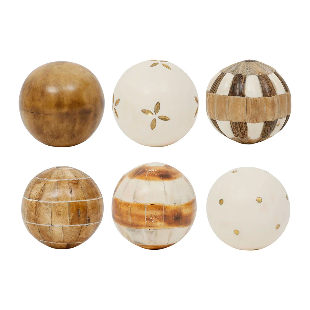 Lot De 6 Boules Décoratives En Résine Brun Et Ivoire D10cm - Karumba 1 Lot De 6 Boules Décoratives En Résine Brun Et Ivoire D10cm - Karumba