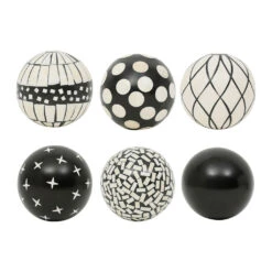 Lot De 6 Boules Décoratives En Résine Noir Et Blanc D10cm - Etnik
