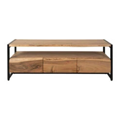 Meuble Tv 3 Portes En Acacia Et Pieds En Fer Noir - Brooklyn