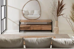 Meuble Tv 3 Portes En Acacia Et Pieds En Fer Noir - Brooklyn -Magasin Général Pour La Maison meuble tv 3 portes en acacia et pieds en fer noir brooklyn 320021 320021 SITU01 WEB