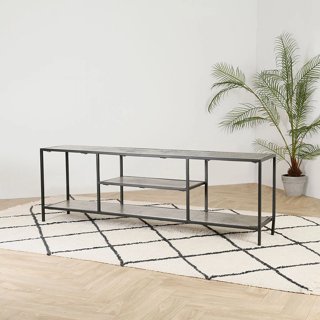 Meuble TV En Acier Et Aluminium Argenté L150cm - Felia 2 Meuble TV En Acier Et Aluminium Argenté L150cm - Felia – Image 2