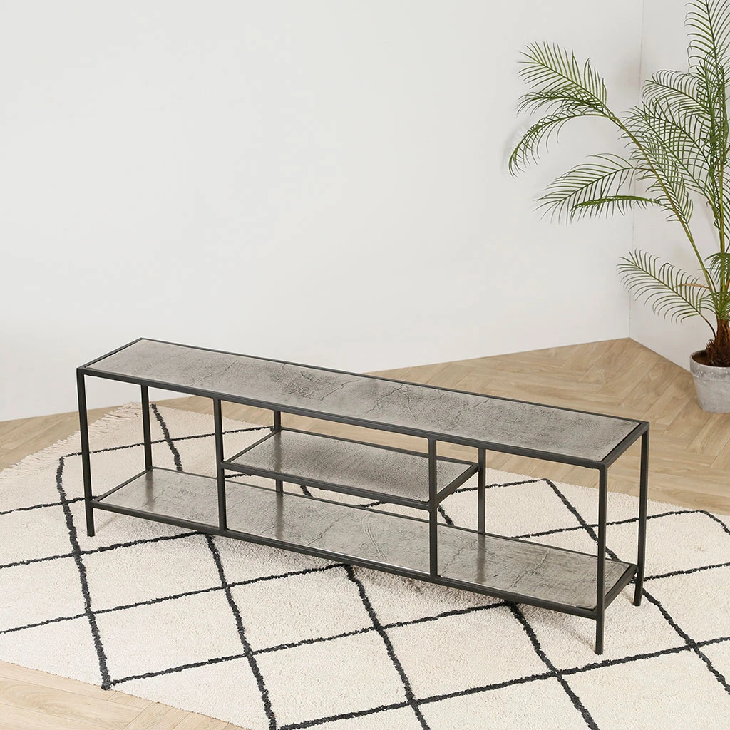 Meuble TV En Acier Et Aluminium Argenté L150cm - Felia 3 Meuble TV En Acier Et Aluminium Argenté L150cm - Felia – Image 3