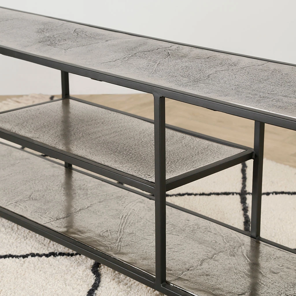 Meuble TV En Acier Et Aluminium Argenté L150cm - Felia 4 Meuble TV En Acier Et Aluminium Argenté L150cm - Felia – Image 4