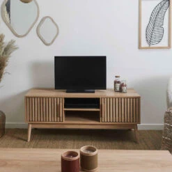 Meuble Tv En Bois Naturel 117x48cm - Kara