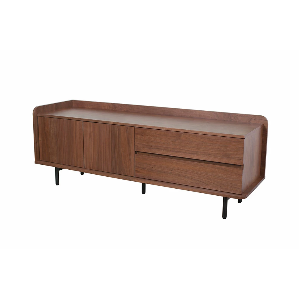 Meuble TV En Placage Noyer Marron 150x55cm - Gino 2 Meuble TV En Placage Noyer Marron 150x55cm - Gino – Image 2