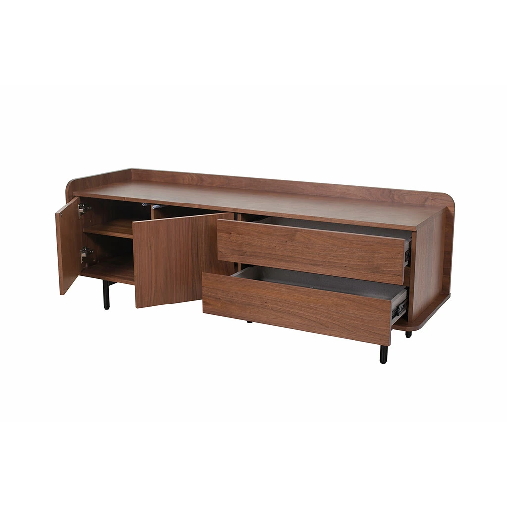 Meuble TV En Placage Noyer Marron 150x55cm - Gino 4 Meuble TV En Placage Noyer Marron 150x55cm - Gino – Image 4