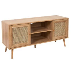 Meuble TV Naturel En Bois Et Cannage L115cm - Baia