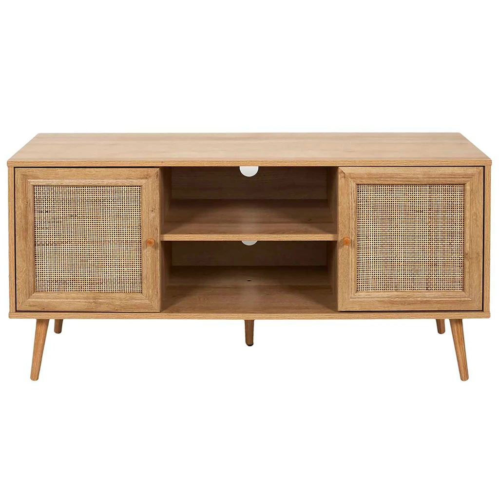 Meuble TV Naturel En Bois Et Cannage L115cm - Baia 2 Meuble TV Naturel En Bois Et Cannage L115cm - Baia – Image 2