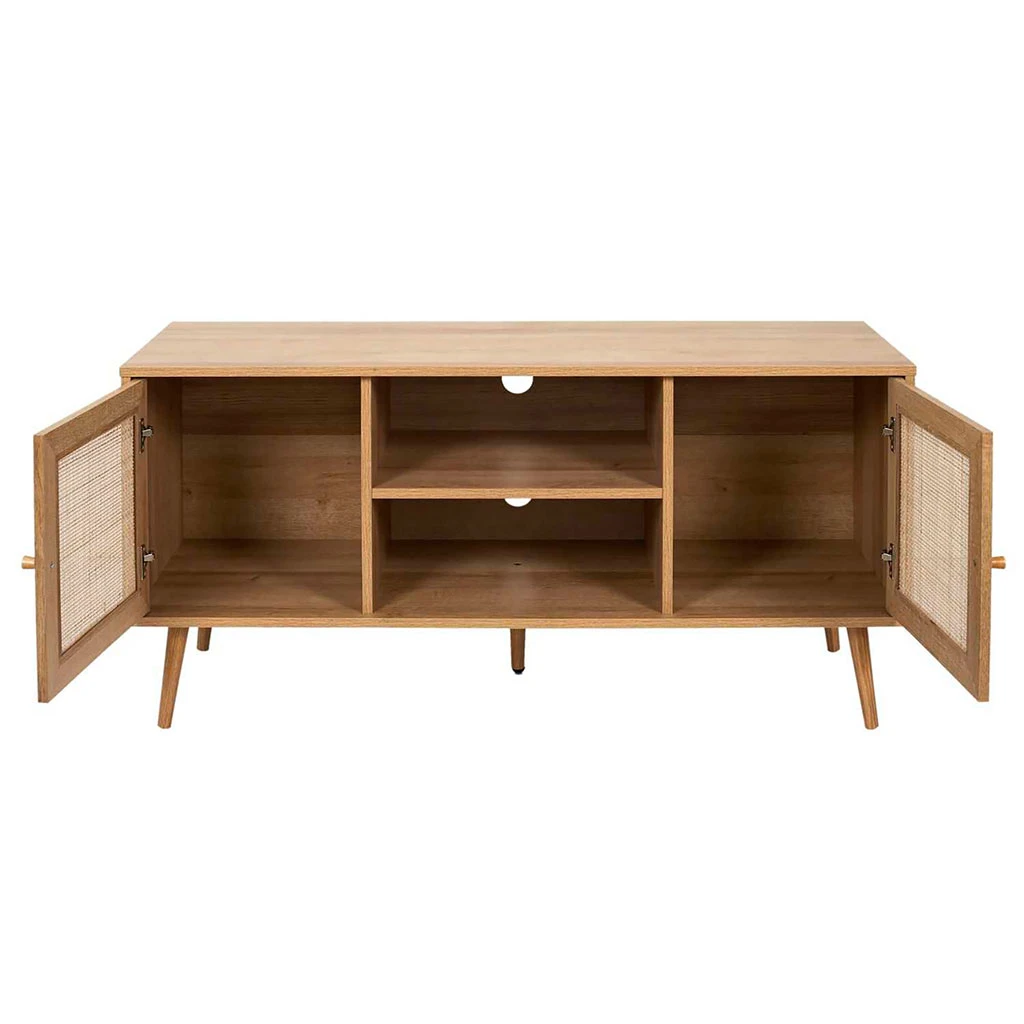 Meuble TV Naturel En Bois Et Cannage L115cm - Baia 3 Meuble TV Naturel En Bois Et Cannage L115cm - Baia – Image 3