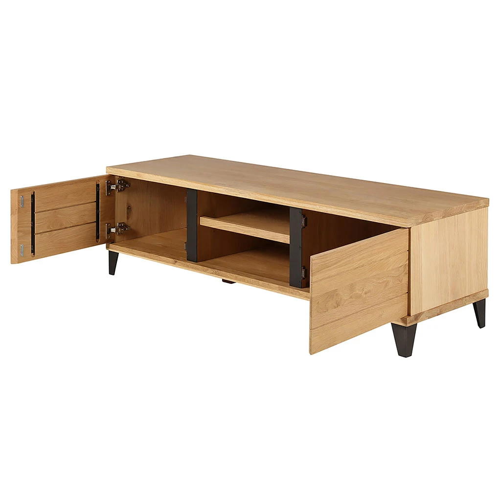 Meuble TV Naturel En Chêne 2 Portes L150cm - Manny 4 Meuble TV Naturel En Chêne 2 Portes L150cm - Manny – Image 4