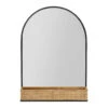 Miroir En Fer Noir Arrondie Avec étagere Bambou Naturel 50.5x70cm - Garden