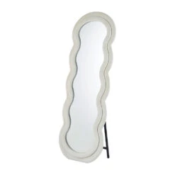 Miroir Ondulé En Velours Blanc Cassé H160cm