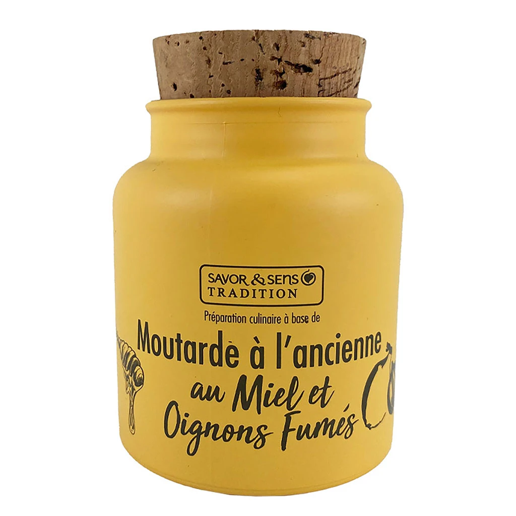 Moutarde à L'ancienne Au Miel Et Aux Oignons Fumés Au Bois De Hêtre 1 Moutarde à L'ancienne Au Miel Et Aux Oignons Fumés Au Bois De Hêtre
