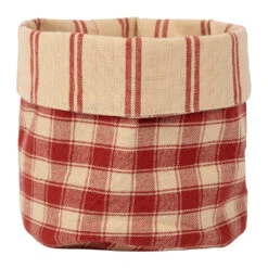 Panière Damier Rouge D15xh18cm En Coton - La Campagne