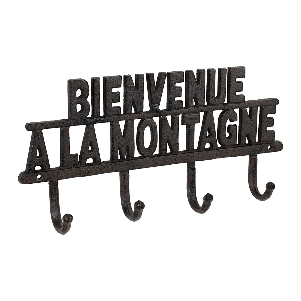 Patère 4 Crochets Bienvenue à La Montagne En Fonte Brun - Minrai 1 Patère 4 Crochets Bienvenue à La Montagne En Fonte Brun - Minrai
