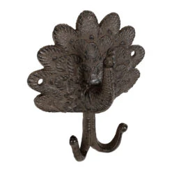 Patère Double Paon En Fonte Brun