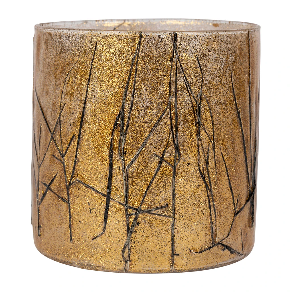 Photophore En Verre Et Végétaux Doré Et Noir D10cm - Brindille 1 Photophore En Verre Et Végétaux Doré Et Noir D10cm - Brindille