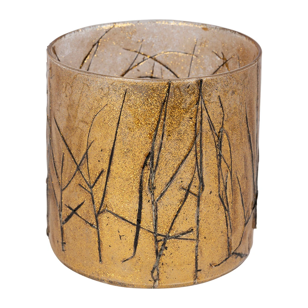 Photophore En Verre Et Végétaux Doré Et Noir D10cm - Brindille 2 Photophore En Verre Et Végétaux Doré Et Noir D10cm - Brindille – Image 2