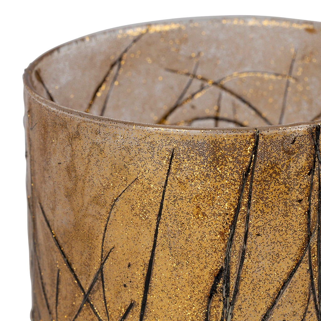 Photophore En Verre Et Végétaux Doré Et Noir D10cm - Brindille 3 Photophore En Verre Et Végétaux Doré Et Noir D10cm - Brindille – Image 3