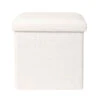 Pouf Coffre Pliable En Tissu Bouclette Blanc