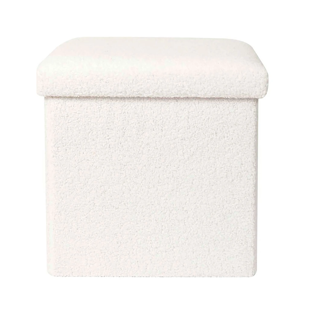 Pouf Coffre Pliable En Tissu Bouclette Blanc 1 Pouf Coffre Pliable En Tissu Bouclette Blanc