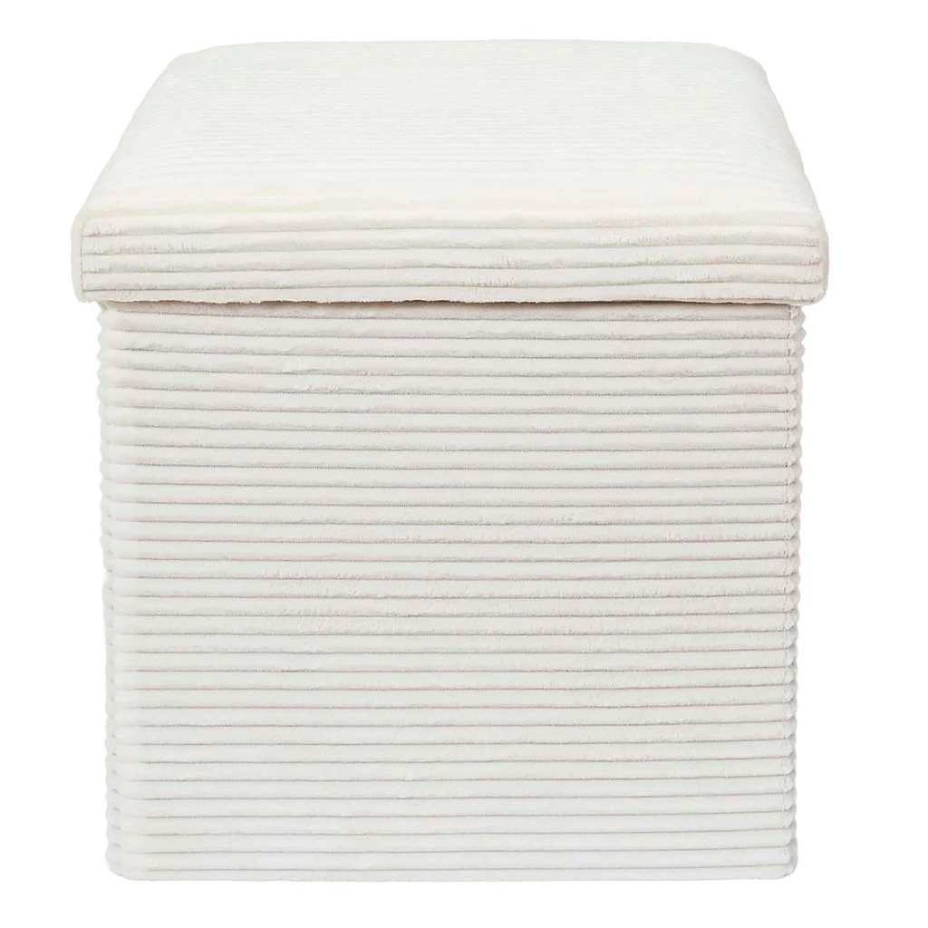 Pouf Coffre Pliable En Tissu Côtelé Beige - Scarlett 3 Pouf Coffre Pliable En Tissu Côtelé Beige - Scarlett – Image 3